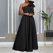 Verve D3322 Women's New Asymmetric Shoulder Large Bow Sexy Long Dress_ecoleips.com