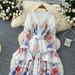 Women's French Style Floral Print Dress V Neck Long Sleeve Fitted Waist A Line Skirt Elegant Long Dress For Commuting Spring_ecoleips.com