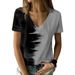 Aria Basics Aria Basics 2022 Summer European American Plus Size Clothing, Color-Block Top, New V-Neck Short-Sleeve Women's T-Shirt For_ecoleips.com