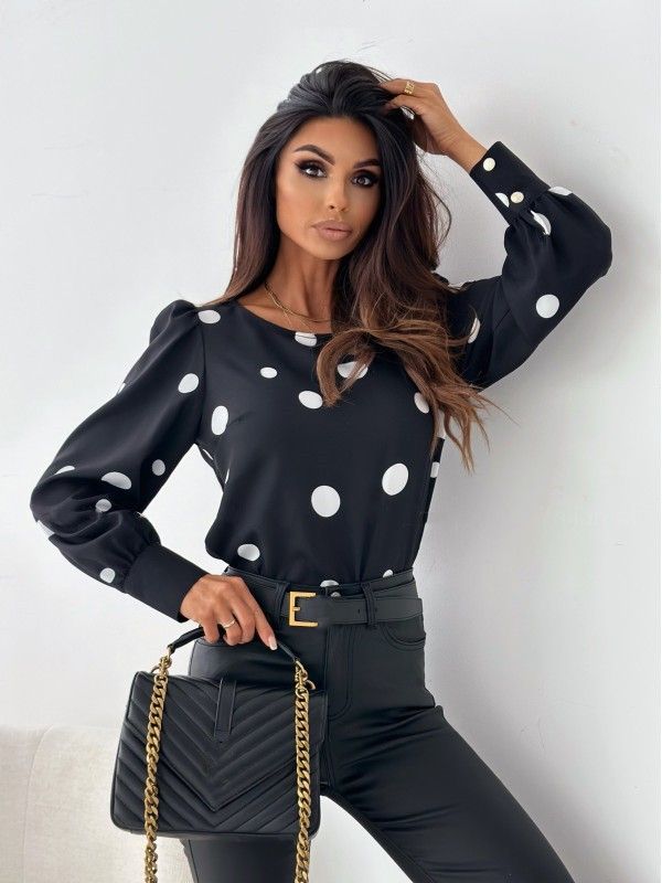 New Year Women's Autumn Top Polka Dot Round Neck Long Sleeve Shirt Printed Shirt Women_ecoleips.com