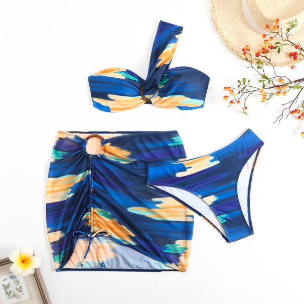Women's Clothing Swimsuit Tie Dye Printed Women's Three piece Bikini Swimwear_ecoleips.com