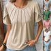 Women's Clothing Summer Women's Round Neck T-Shirt Solid Color Pleated Short Sleeve Lace Casual Top For Formal & Casual For Women_ecoleips.com