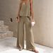 Women's Elegant Two Piece Set Solid Color Round Neck Camisole Wide Leg Pants Bestseller_ecoleips.com