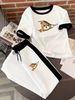 Summer Women's Fashion Zipper Bear Print Color Block Design Clothing Set New Style 8002_ecoleips.com