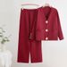 Women's Large Button Knitted Sweater And Wide Leg Pants Two Piece Suit Casual Loose Fit Autumn Winter Trendy Outfit_ecoleips.com