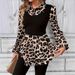 Women's Clothing New Fashion Stitching Leopard Print Long Sleeved Shirt_ecoleips.com