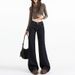 Women's American Style Dark Blue Flared Jeans Straight Leg Loose Fit plus Size Retro Low Waist Slimming Wide Leg Floor Length_ecoleips.com