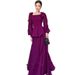 Regal Long Sleeve Dress Set – Vintage-Inspired Poly-Cotton Maxi Dress With Square Neck (S-XXL, White/Purple)_ecoleips.com