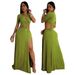 Women's Clothing Sexy Waist Revealing Irregular Long Skirt Solid Color Slit Dress New_ecoleips.com