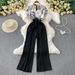 Women's Clothing Elegant Temperament Printed Splicing V Neck Short Sleeved Jumpsuit Waist Slimming Wide Leg Pants_ecoleips.com