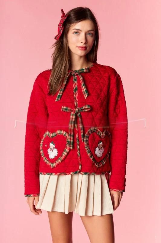 Women's Clothing Women's Christmas Long Sleeve Cotton Coat With 3D Bow & Soldier Print – Cozy Winter Outerwear For Holiday Season_ecoleips.com
