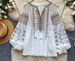 Women's Retro Embroidered Ethnic Style Shirt Skin Friendly Breathable Loose Fit Slimming Tie Waist Lantern Sleeves Long Sleeves Commuter Top_ecoleips.com