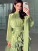 Women's Round Neck Long Sleeve Dress Waist Defining Ruffles Fashionable_ecoleips.com