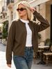 Coffee Crew Neck Pit Rib Knit Cardigan, Loose Lightweight Breathable Soft Skin-touch Button Air Conditioning Jacket_ecoleips.com
