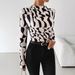 Women's Slim Fit Print Top Ruffled Stand Collar Autumn Winter New Style_ecoleips.com