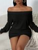 One-Shoulder Puffy Solid Color Casual Multi-Functional Long-Sleeved Knitted Dress_ecoleips.com
