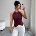Women's Halter Neck Crossover Sleeveless Top, Slim Fit Solid Color Casual Blouse For Elegant Daily Wear_ecoleips.com