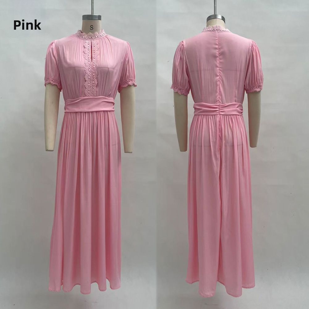 Women's V Neck Full Skirt Dress Casual Elegant Waist Cinching Ruffle American Style Spring Summer_ecoleips.com