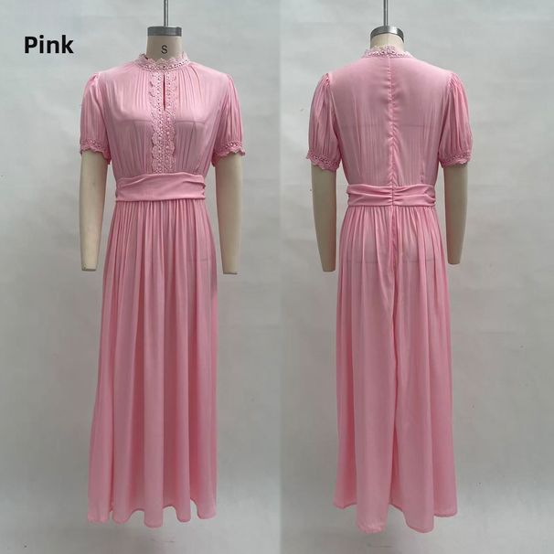 Women's V Neck Full Skirt Dress Casual Elegant Waist Cinching Ruffle American Style Spring Summer_ecoleips.com