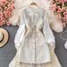 Women's temperament bow tie shirt two-piece suit tweed plaid suspender dress_ecoleips.com