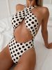 Women's Slim Fit Halter Neck Backless One Piece Bikini Sexy Striped Polka Dot Swimsuit European American Style Summer Vacation_ecoleips.com