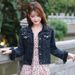 Women's Cropped Denim Jacket With Pearl Embellishments - Oversized Casual Spring/Fall Jacket (Classic Black/Snow Blue, S-6XL)_ecoleips.com