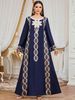 Women's Ethnic Style Long Robe Dress Floral Print Embroidered Fashionable Elegant Loose Fitting Evening Gown with Long Sleeves_ecoleips.com