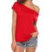 Milk Silk Brushed Fabric Off-Shoulder Top for Women Unique Design Slimming One-Shoulder Short-Sleeved T-Shirt New Summer Style_ecoleips.com