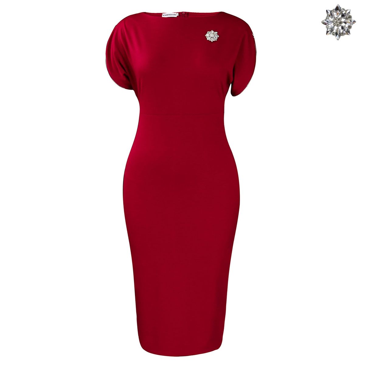 Women's Clothing Elegant Wrap Dress – Short Sleeve Round Neck OL Office Dress With Brooch Detail_ecoleips.com