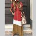 Plus Size Foreign Trade Women's Clothing Hot-Selling Loose Color-Block Patchwork Short-Sleeve European_ecoleips.com