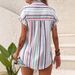 Women's Casual Striped Shirt Short Sleeve Breathable Polyester Spandex Blend Top for Summer Office Wear_ecoleips.com