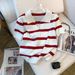 Women's Clothing Real Shot Of The New Summer Ins Design Striped V Neck Short Sleeved T Shirt Ice Silk Knitted Top For Women_ecoleips.com