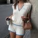 Women's Clothing Sleeveless Sweater V Neck Women's Top Suit Fashionable Casual Contrast Color High End Women's Two Piece Suit_ecoleips.com