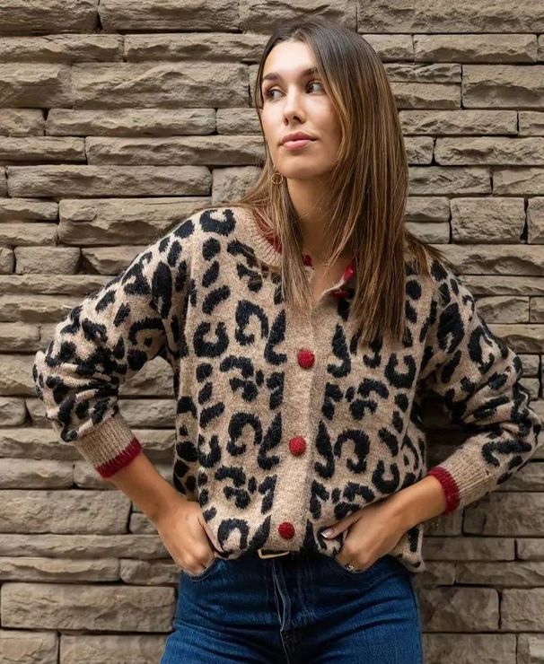 Retro Color-Block Leopard Print Cardigan Sweater For Women – Oversized Open Front Knit With Long Sleeves_ecoleips.com
