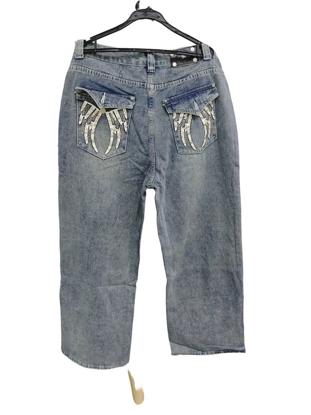Retro Embroidery Jeans - Loose Straight Leg Casual Pants With Diamond Details (Trendy Streetwear Style)_ecoleips.com