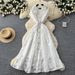 Elegant French Lace Floral Maxi Dress For Women - High Waisted Slim Fit Long Dress With Hollow Out Design_ecoleips.com