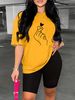 Summer Women's Casual And Fashionable Gesture Printed Loose T-shirt Shorts Two-piece Sportswear Suitable For Daily Wear-130_ecoleips.com