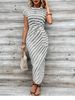 Women's Clothing Elegant Striped Long Dress For Women Round Neck Short Sleeved With Waist Tie Sophisticated High-End Summer Dress_ecoleips.com