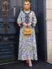 Women's Long Robe Fashion Printed V Neck Elegant New Dress Muslim Clothing Positioning_ecoleips.com