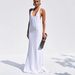 Women Summer White Spaghetti Strap Maxi Dress Sexy Slim‑Fit High Waist Casual Beach Vacation Long Dress_ecoleips.com