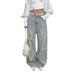Women's Retro Distressed Ripped Jeans Loose Fit Floor Length Casual Cotton Trousers For Spring_ecoleips.com