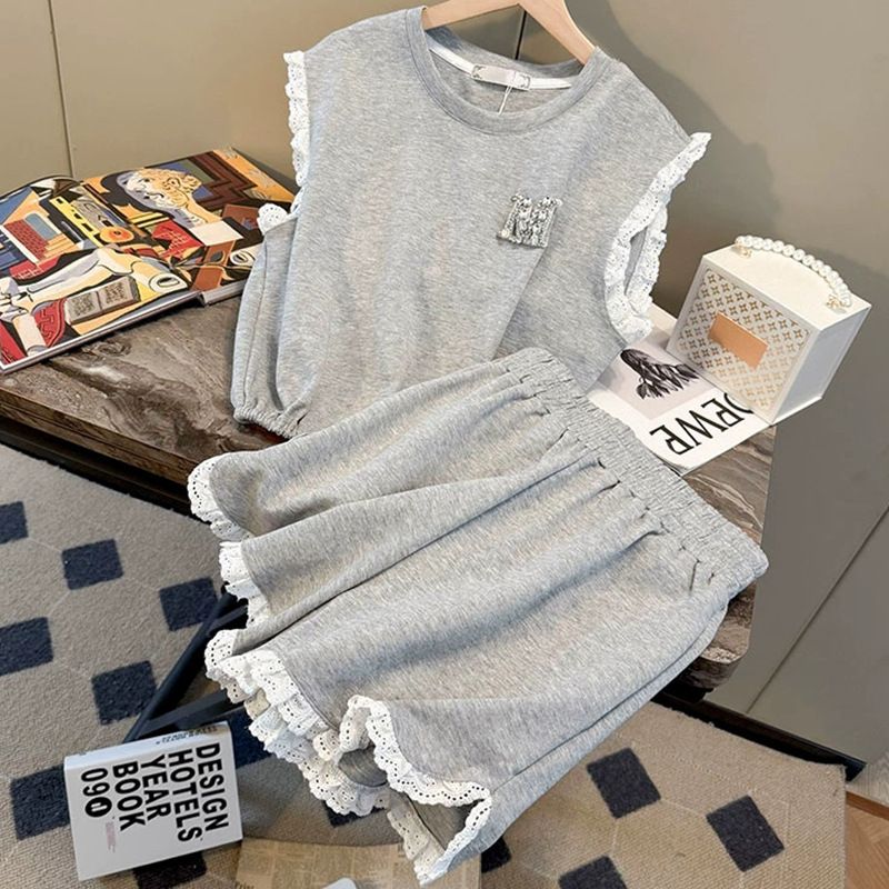 Women's Clothing Women's Lace Trimmed Sportswear Style Fashion Set Petite Shorts Two Piece Set Summer Style_ecoleips.com