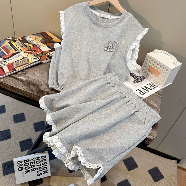 Women's Clothing Women's Lace Trimmed Sportswear Style Fashion Set Petite Shorts Two Piece Set Summer Style_ecoleips.com