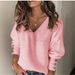 Women's Solid Color Long Sleeve V-Neck Knitwear Sweater Casual American Style Autumn Winter Pullover Clothing_ecoleips.com