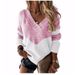 New 2026 Autumn And Winter Pullover V-neck Loose Sweater Color Matching Women's Knitted Sweater_ecoleips.com
