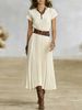 2026 European And American Cross-border Independent Site Elegant Western Style Round Neck Pleated Pocket_ecoleips.com