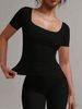 Summer Women's U Neck T-Shirt Simple Casual Versatile Fashionable Pullover Slim Fit Short Sleeve New Style_ecoleips.com