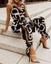 Women's Clothing Elegant Printed Suspenders Deep V Leg Slits Tie Waist Jumpsuit_ecoleips.com
