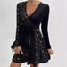 Aria Basics Aria Basics 2025 Cross-Border European And American Autumn Winter Sexy V-Neck Bodycon Irregular Short Sequin Dress_ecoleips.com