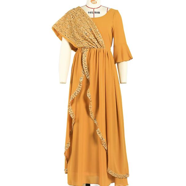 Women's Clothing Orange Sequined Long Skirt Long Skirt_ecoleips.com